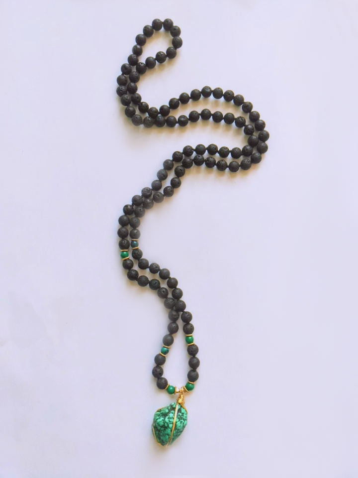 Turquoise Stone, Lava rock - Protection Mala Necklace