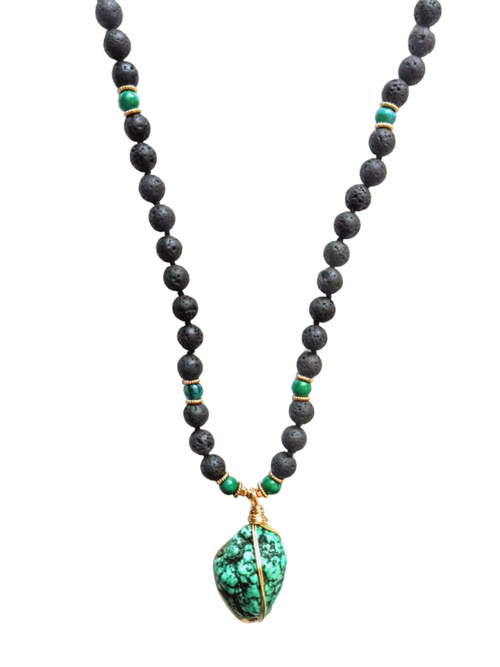 Turquoise Stone, Lava rock - Protection Mala Necklace