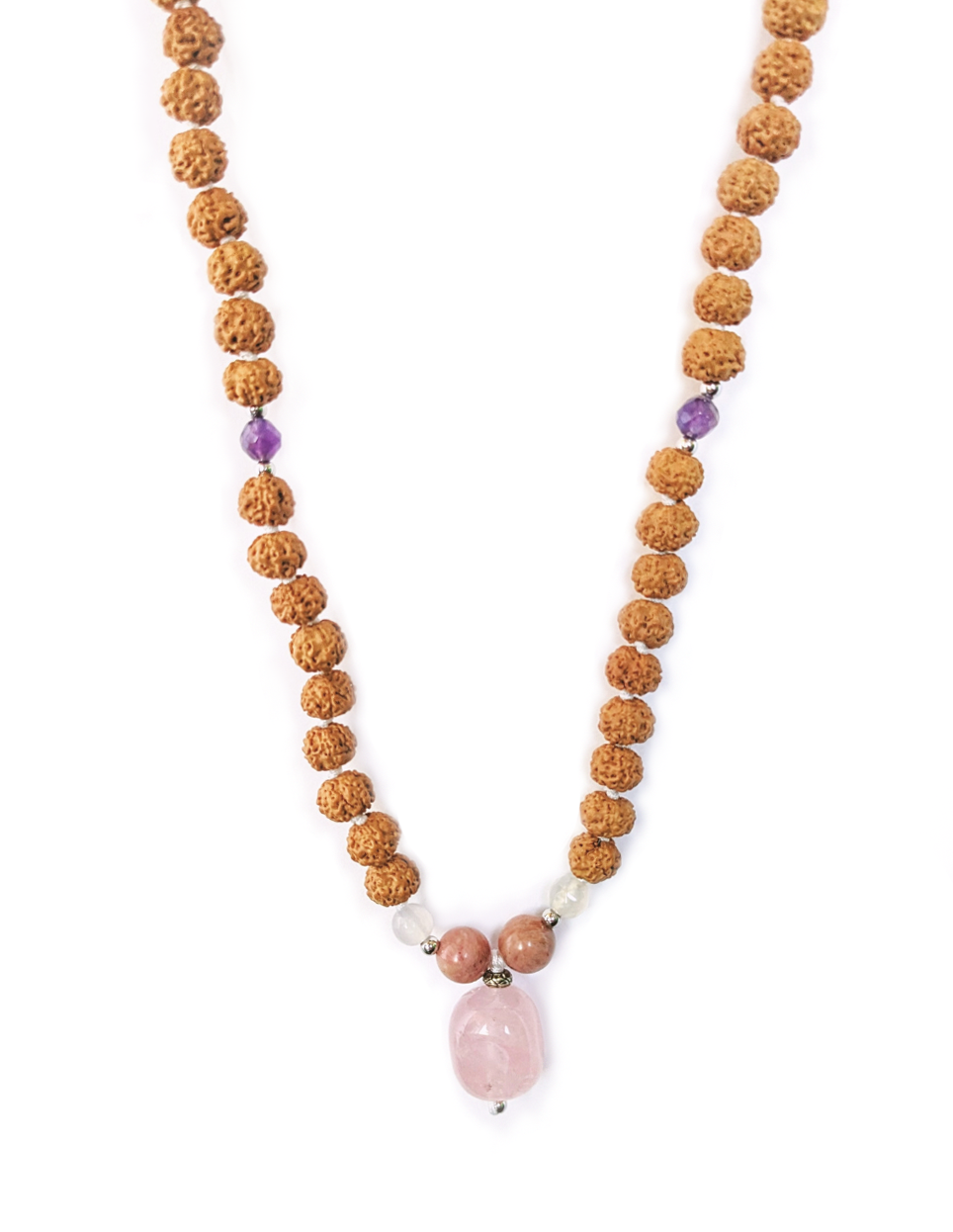 Rose Quartz, Amethyst, Moonstone, Rhodochrosite Stone - Love Mala Necklace