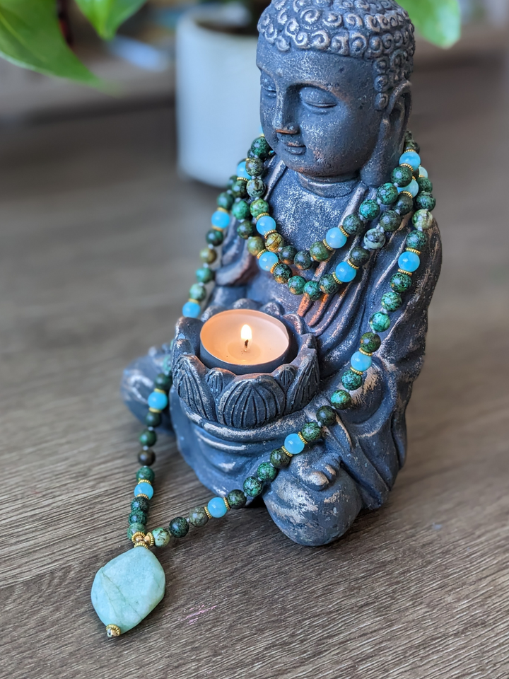 Healing Mala Necklace - Amazonite Stone & African Turquoise