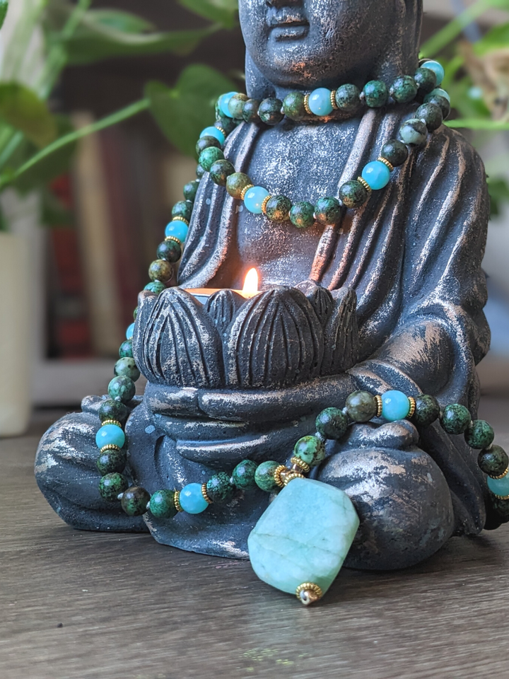 Healing Mala Necklace - Amazonite Stone & African Turquoise