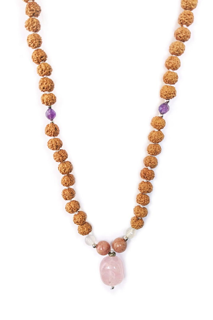 Quartz rose, améthyste, pierre de lune, rhodochrosite - Collier Love Mala