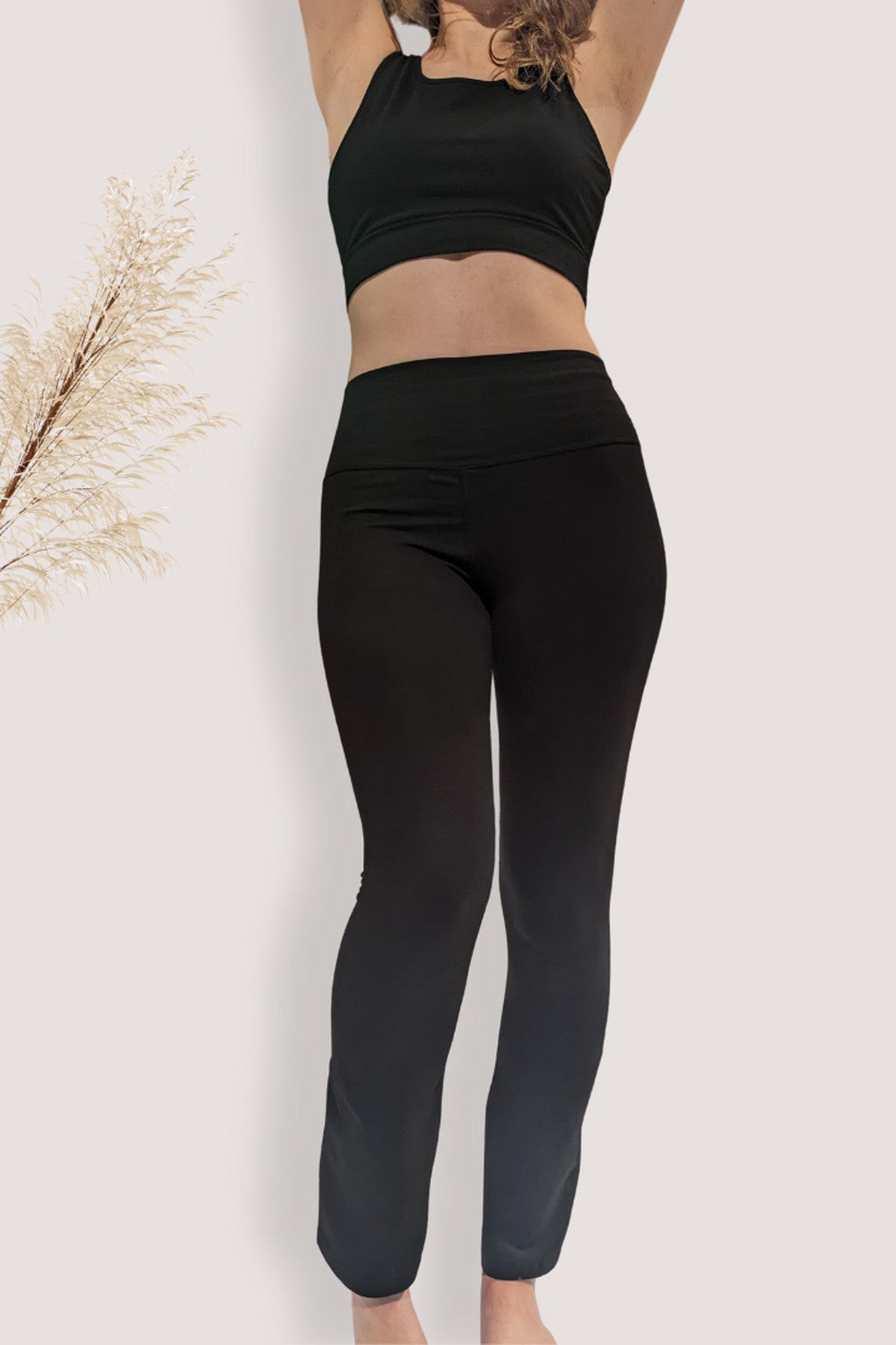 Black organic cotton mini flare yoga pants 28", front view