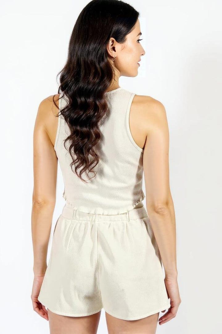 Pyjama-Set aus Oberteil und Shorts aus Waffelstrick