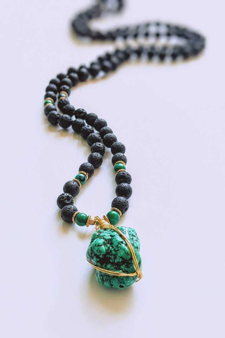 Turquoise Stone, Lava rock - Protection Mala Necklace