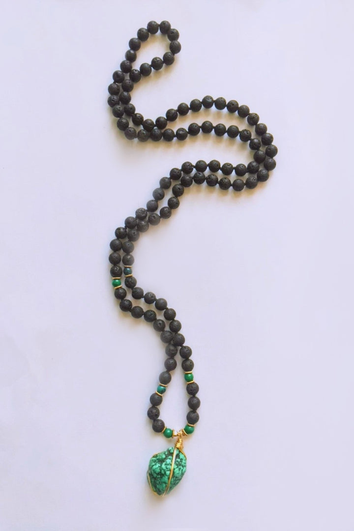 Turquoise Stone, Lava rock - Protection Mala Necklace