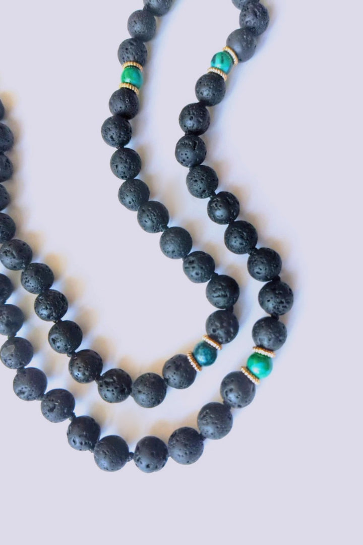 Turquoise Stone, Lava rock - Protection Mala Necklace