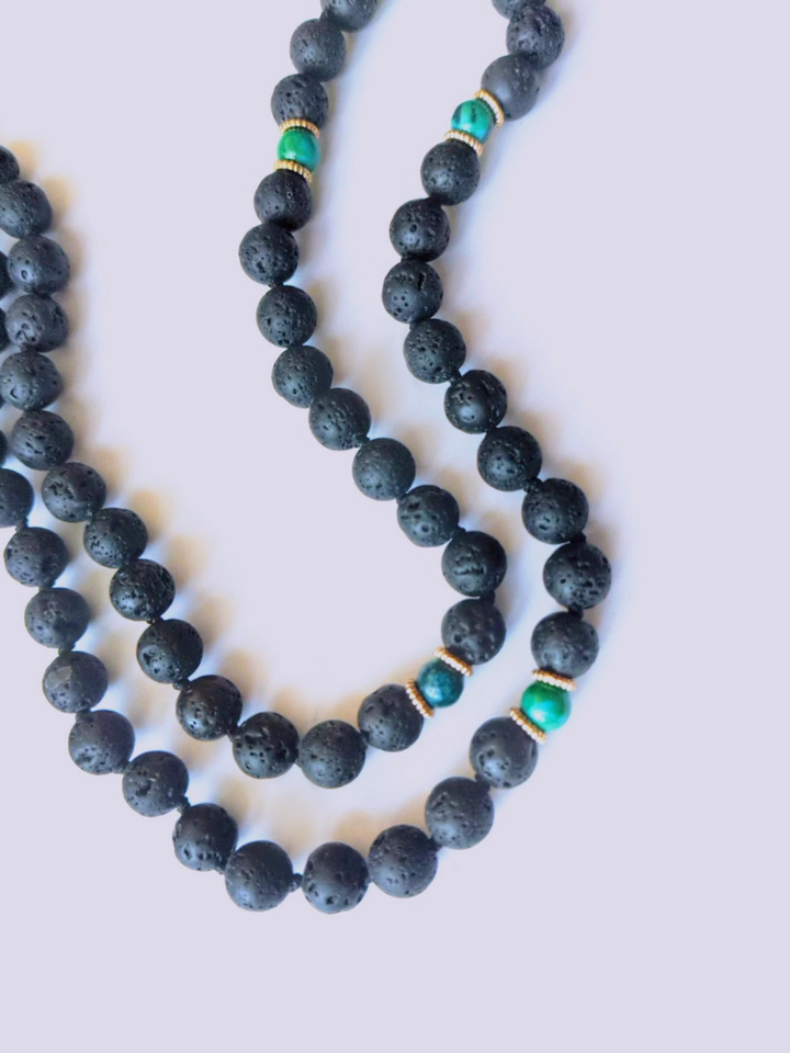 Turquoise Stone, Lava rock - Protection Mala Necklace