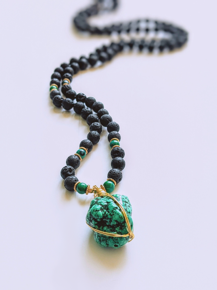 Turquoise Stone, Lava rock - Protection Mala Necklace