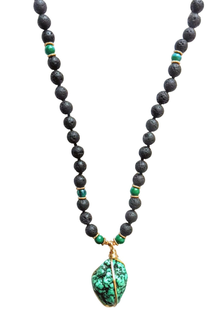Turquoise Stone, Lava rock - Protection Mala Necklace