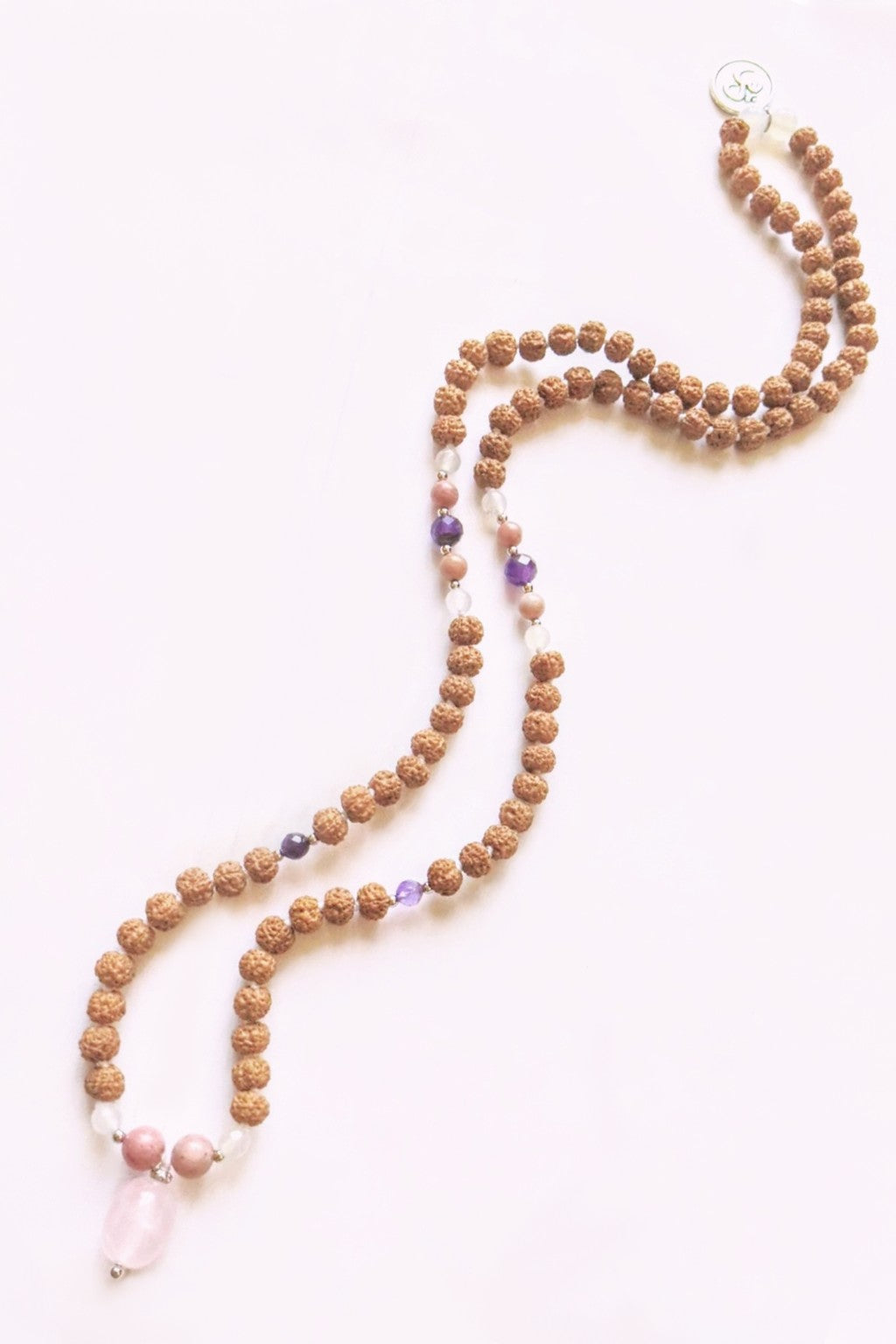 Quartz rose, améthyste, pierre de lune, rhodochrosite - Collier Love Mala