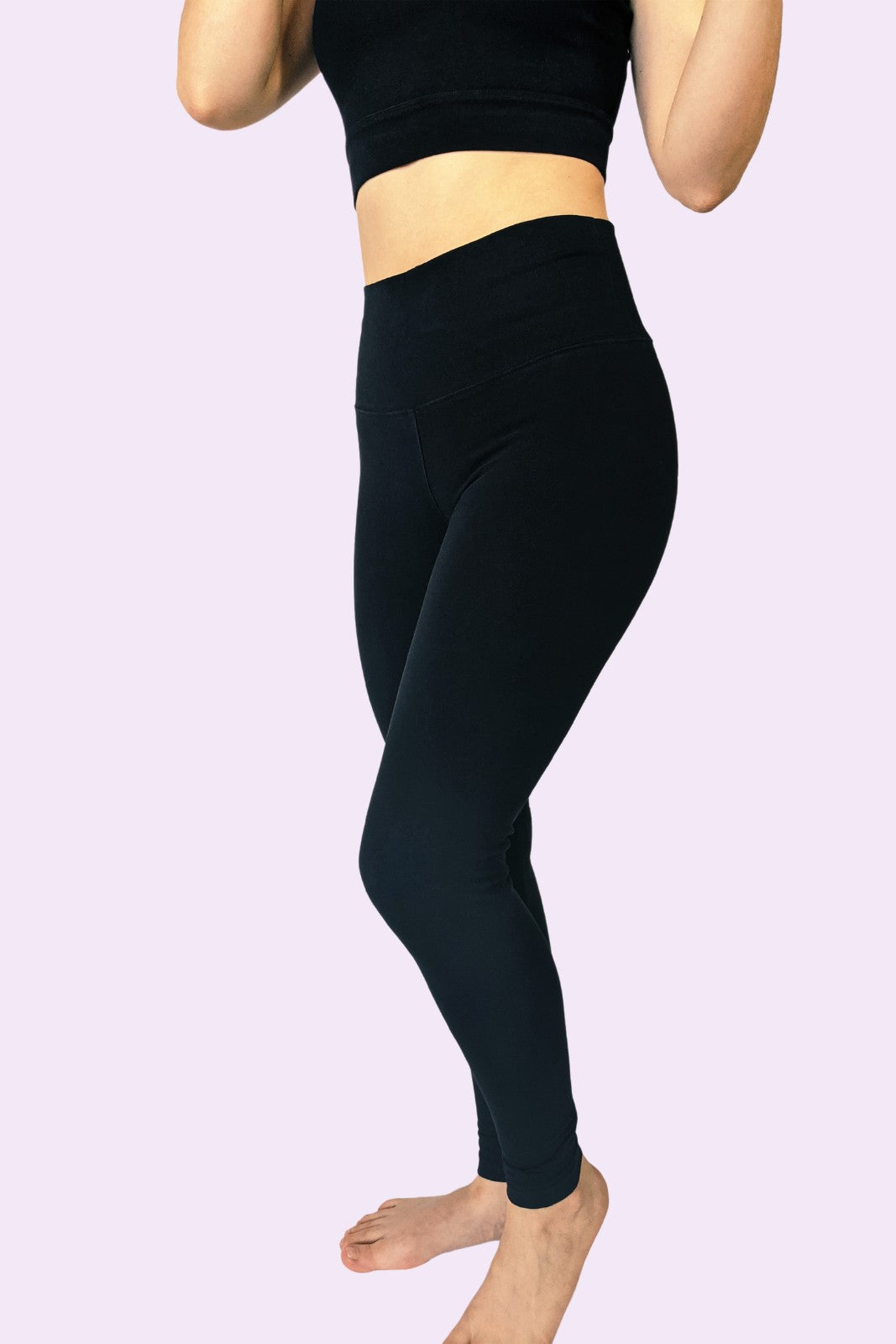 Black organic cotton high-rise leggings 31", side view