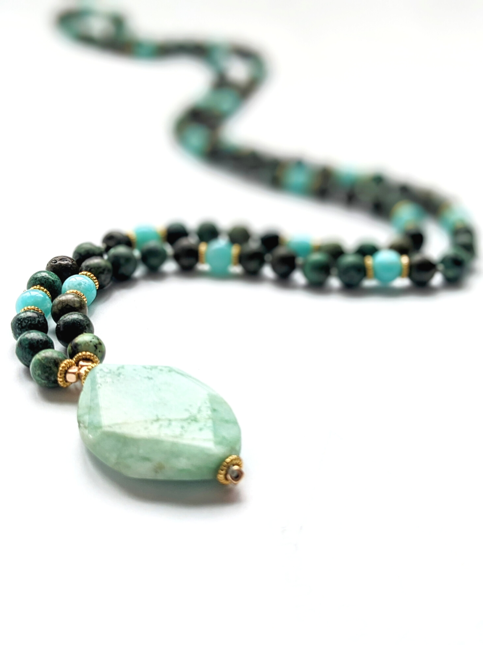 Healing Mala Necklace - Amazonite Stone & African Turquoise