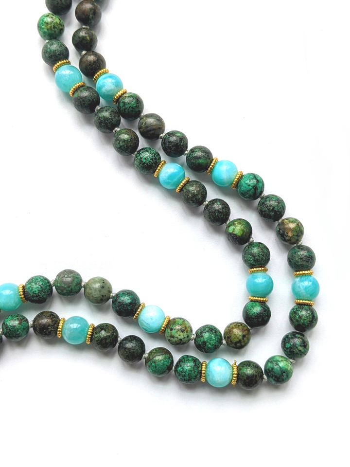 Healing Mala Necklace - Amazonite Stone & African Turquoise
