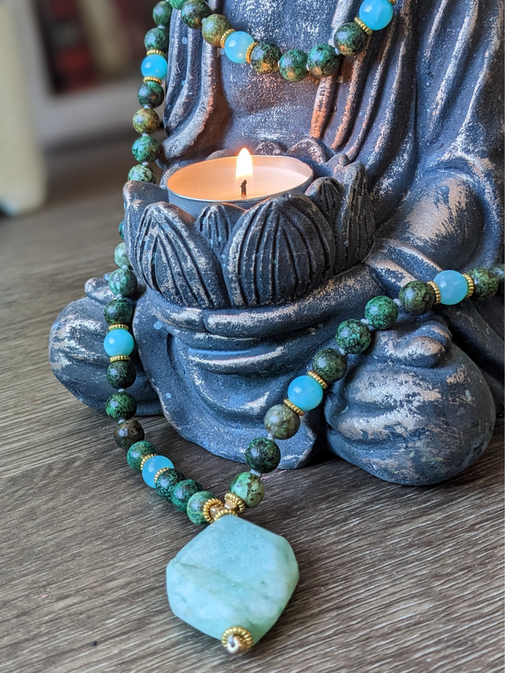 Healing Mala Necklace - Amazonite Stone & African Turquoise